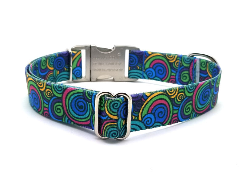 Scribble Swirls Polyester Webbing Dog Collar with Laser Engraved Personalized Buckle - Flying Dog Collars
