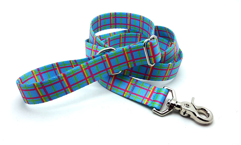Spring Plaid Blue Adjustable Handle Leash