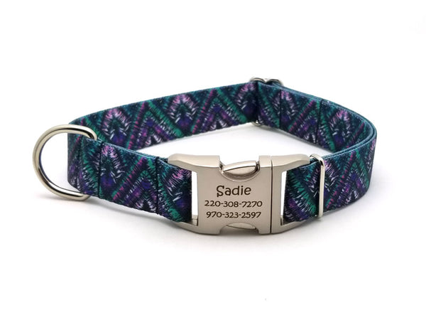 Tribal Chevron Polyester Webbing Dog Collar with Laser Engraved Personalized Buckle - Flying Dog Collars