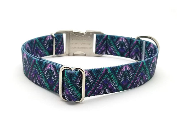 Tribal Chevron Polyester Webbing Dog Collar with Laser Engraved Personalized Buckle - Flying Dog Collars
