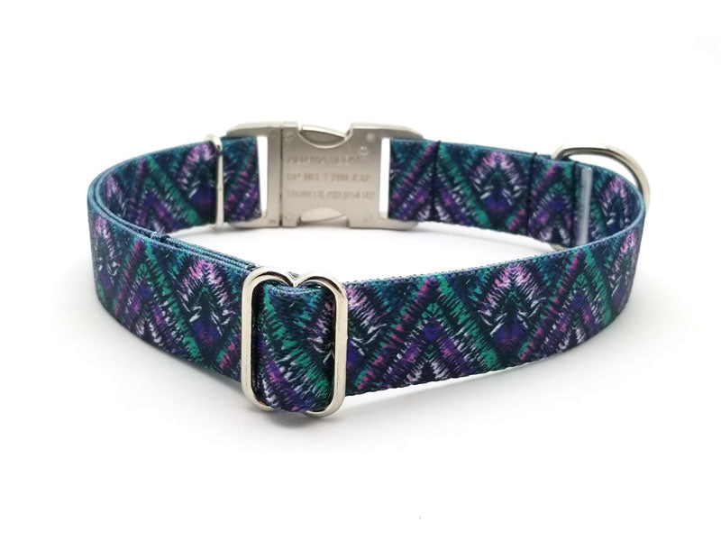 Tribal Chevron Polyester Webbing Dog Collar with Laser Engraved Personalized Buckle - Flying Dog Collars
