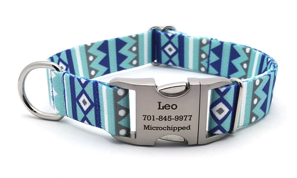 Winter Pines Polyester Webbing Dog Collar with Laser Engraved Personalized Buckle - Flying Dog Collars